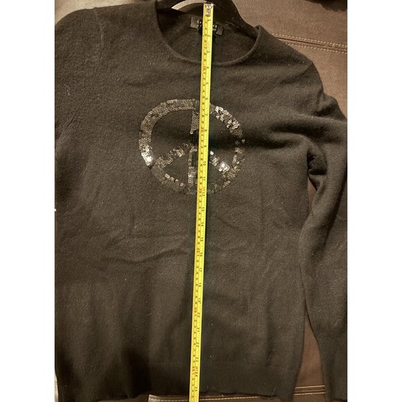 Cashmere by Bloomingdale's Black Pullover Sweater Sequin Peace Sign Womens Sz M - Picture 7 of 7